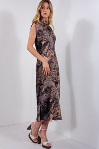 ABITO SMANICATO RASO STAMPA FOULARD