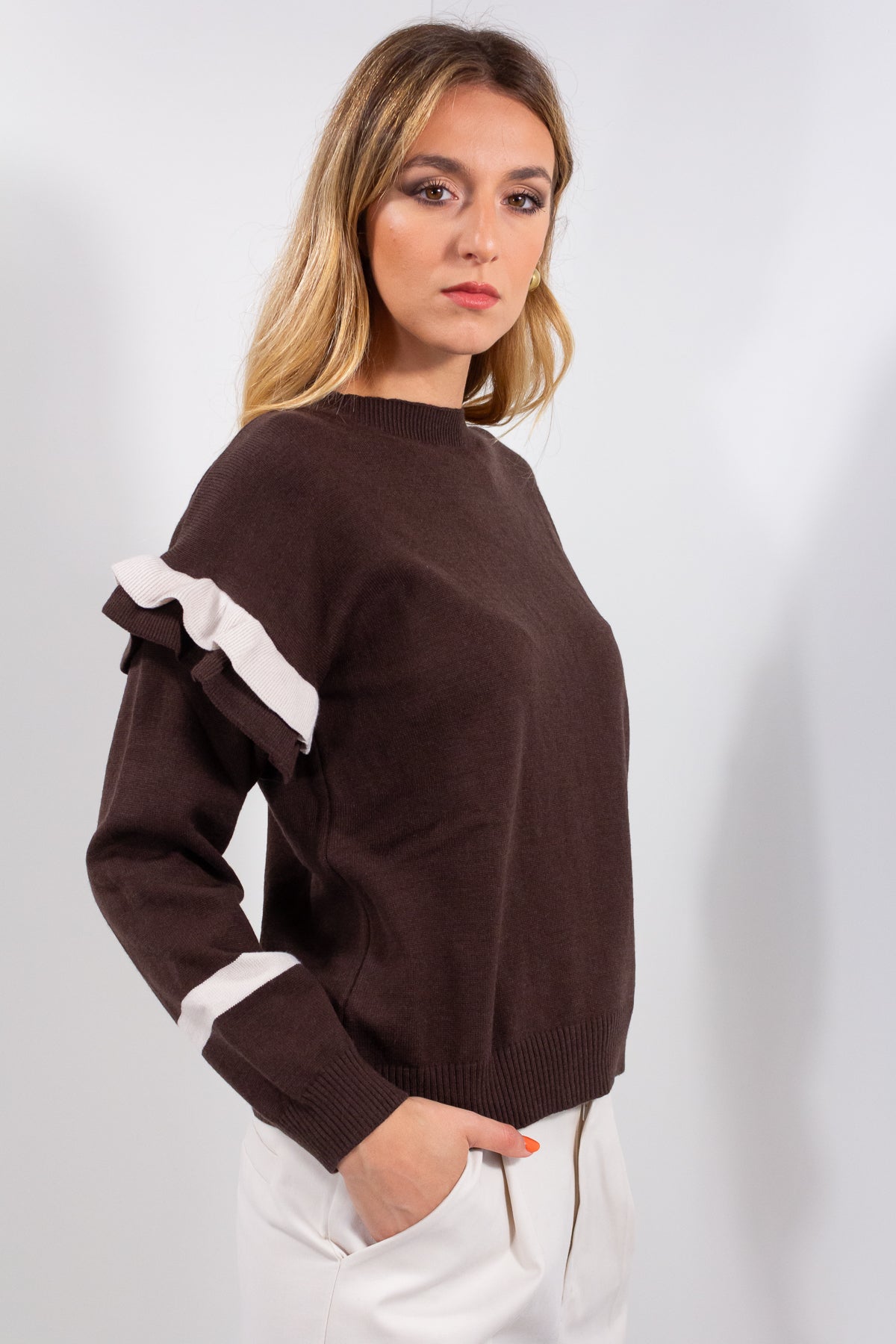 MAGLIA FRAPPE MANICHE BICOLOR