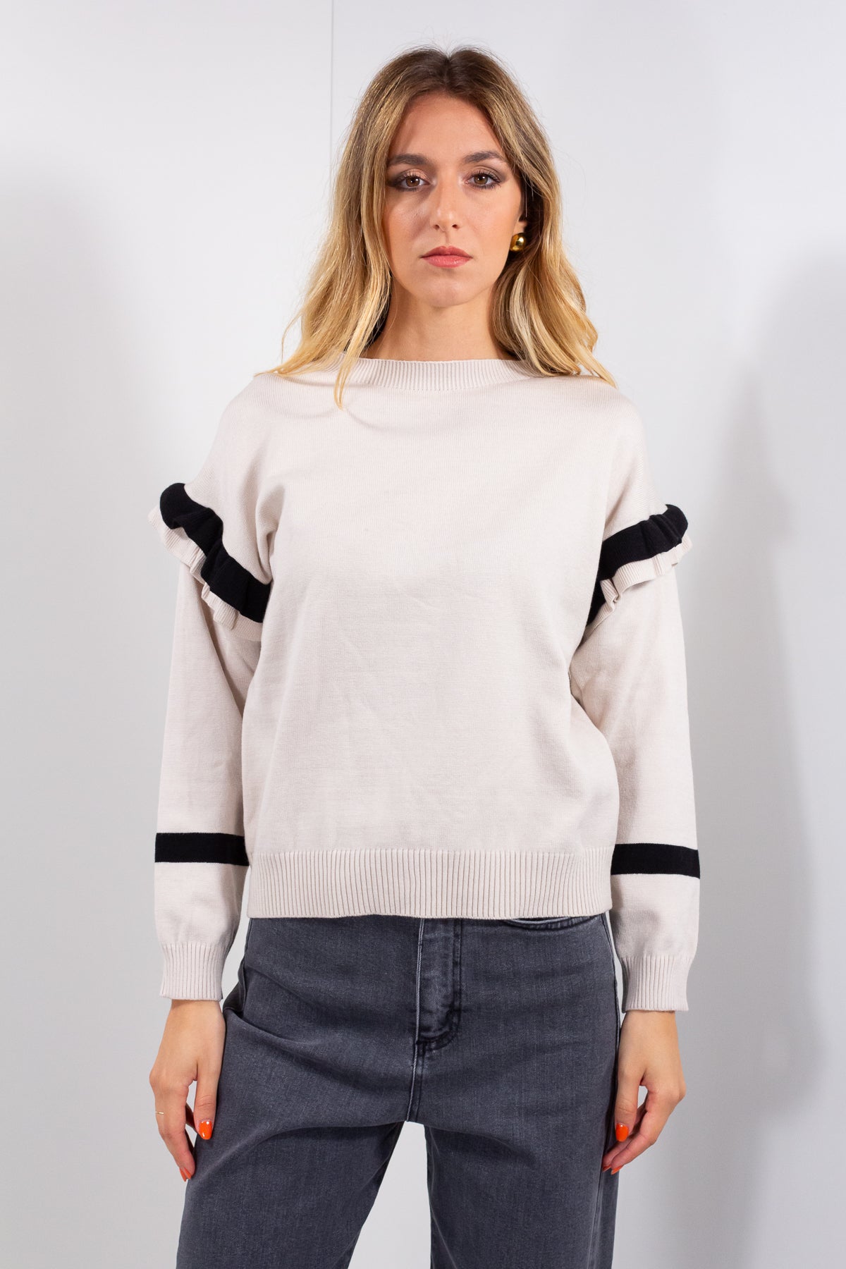 MAGLIA FRAPPE MANICHE BICOLOR