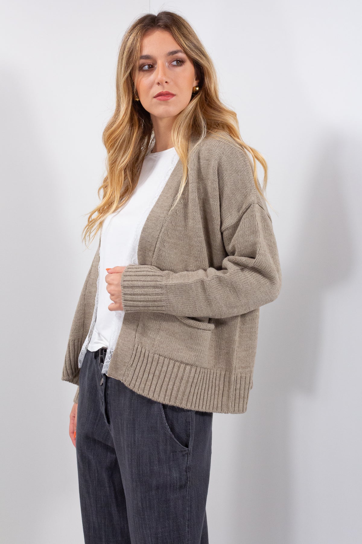 CARDIGAN PIZZO MISTO ALPACA**