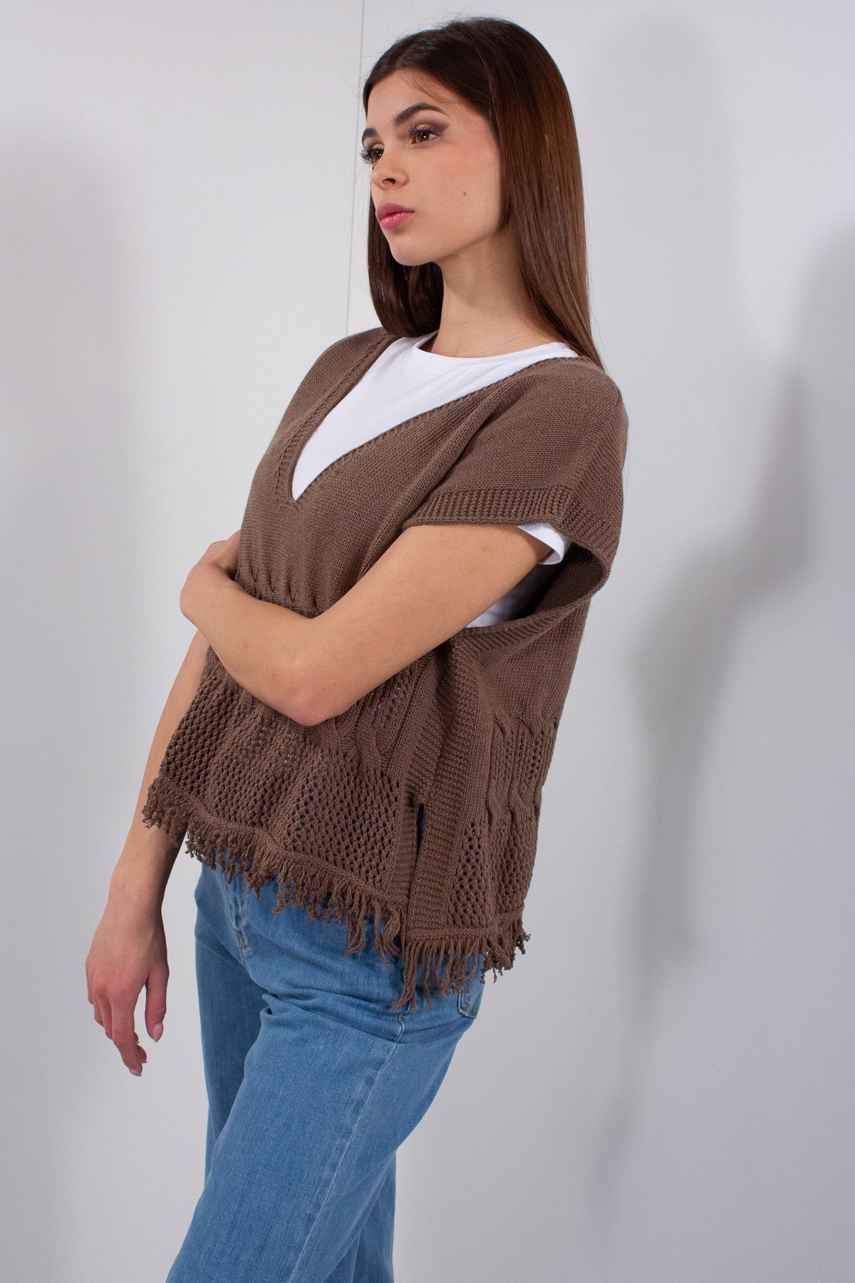 GILET V LAVORATO FRANGE